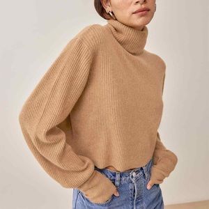 REFORMATION Luisa Cropped Cashmere Sweater in Camel - size medium